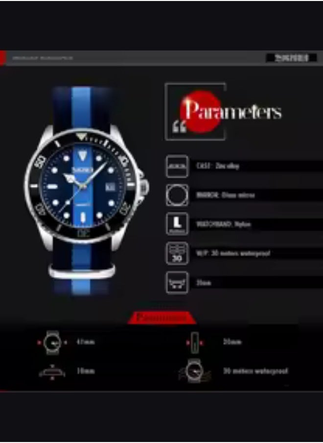 Skmei 9133 Luxury Quartz Watch Men Women Business Waterproof Calendar Sports Watches with Date Display 2209  (Red & Blue)