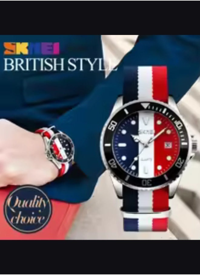 Skmei 9133 Luxury Quartz Watch Men Women Business Waterproof Calendar Sports Watches with Date Display 2209  (Red & Blue)
