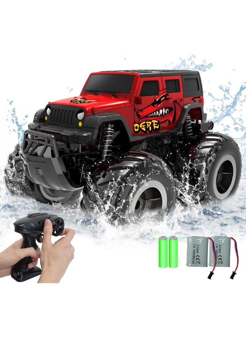 1:16 Waterproof 4WD Monster Truck RC Car SUV – Off-Road Remote Control Toy Gifts for Kids 6-12, Red