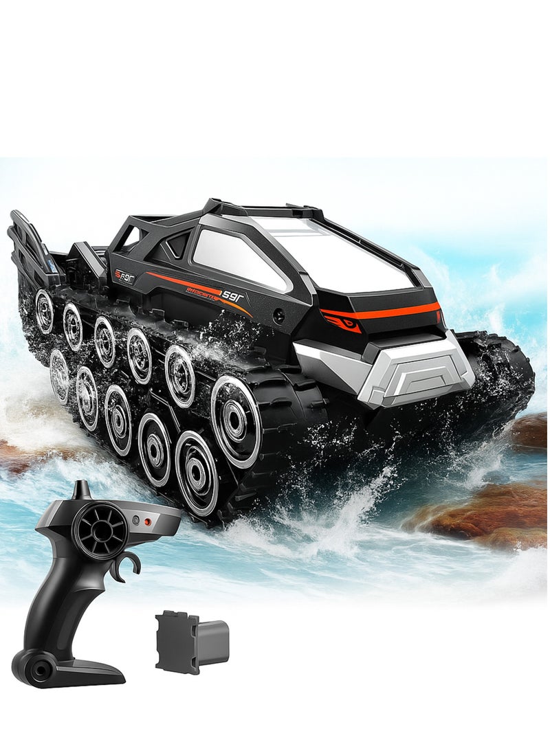Amphibious Remote Control Car, Waterproof 4WD RC Monster Truck 2.4Ghz All-Terrain Off-Road Boat Car, 360° Rotating Tank Crawler Toys for Kids Boys Girls Age 6 7 8 9 10 11 12 Birthday Gifts, Black