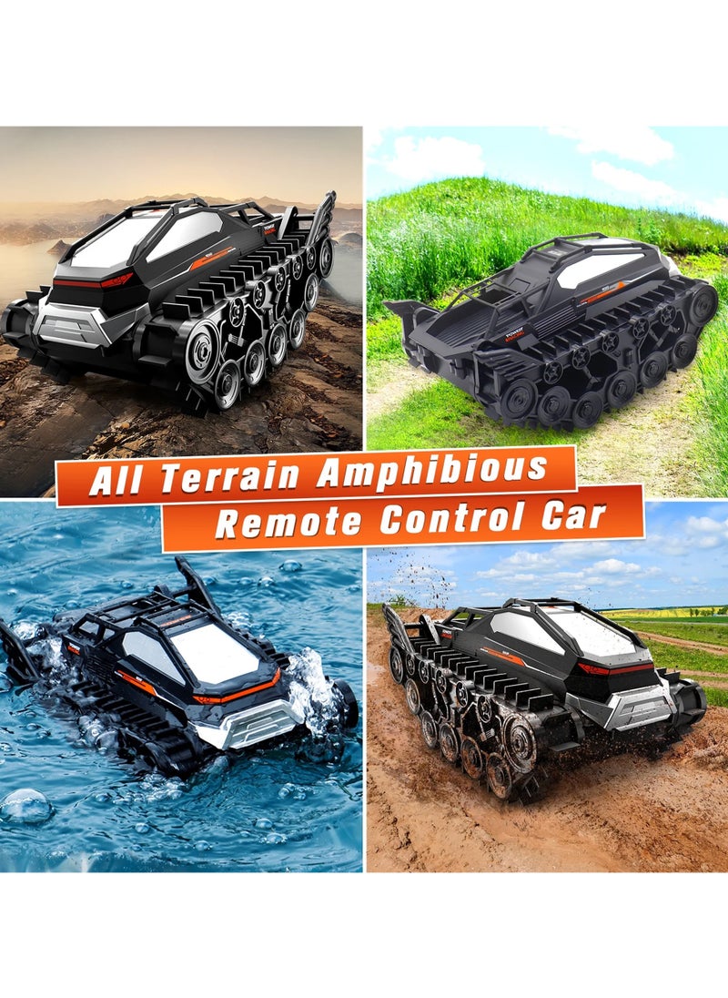 Amphibious Remote Control Car, Waterproof 4WD RC Monster Truck 2.4Ghz All-Terrain Off-Road Boat Car, 360° Rotating Tank Crawler Toys for Kids Boys Girls Age 6 7 8 9 10 11 12 Birthday Gifts, Black