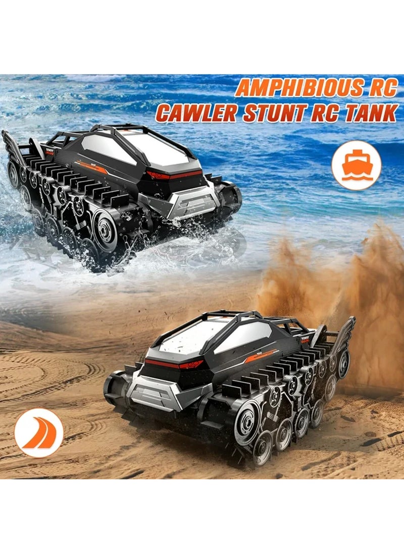Amphibious Remote Control Car, Waterproof 4WD RC Monster Truck 2.4Ghz All-Terrain Off-Road Boat Car, 360° Rotating Tank Crawler Toys for Kids Boys Girls Age 6 7 8 9 10 11 12 Birthday Gifts, Black