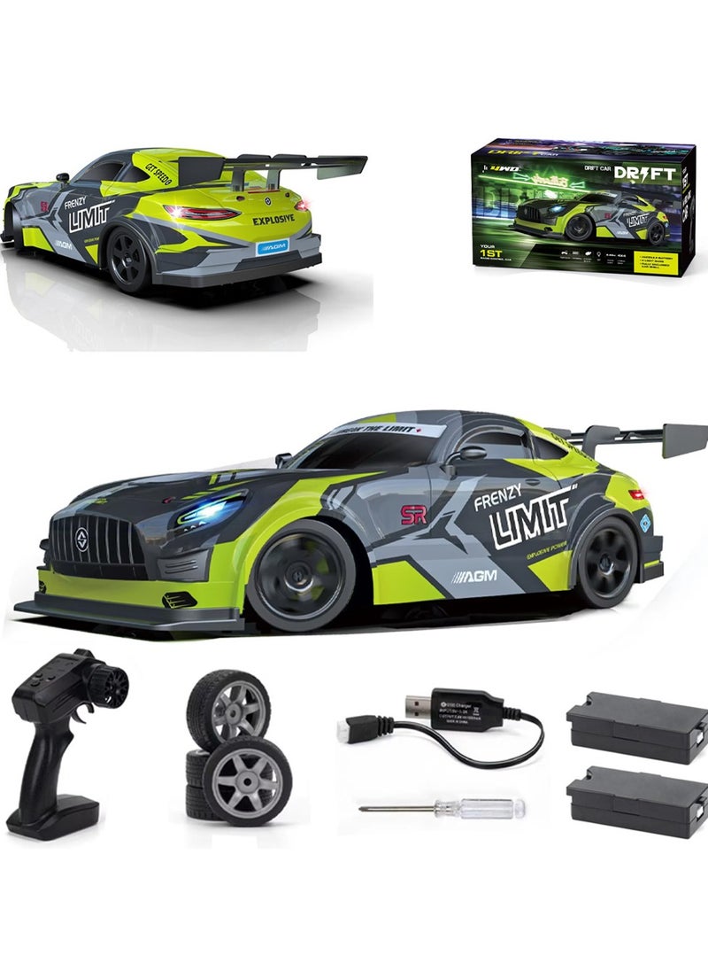 1:16 Scale RC Drift Car – 25KM/H High Speed 4WD Remote Control Car for Kids Age 3+ & Adults, 2.4GHz Controller, Dual 7.4V Batteries, LED Lights, Extra Drift & Normal Tires, Strong Motor, Fully Enclosed Shell, Interchangeable Wheels, Off-Road Racing Toy, Birthday Gift for Boys & Girls, Green