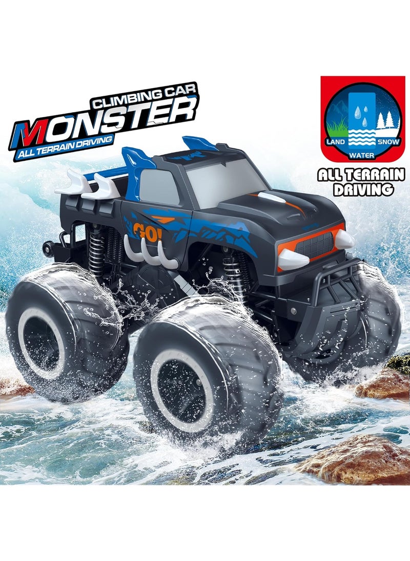 1:16 Waterproof RC Monster Truck Pickup Car – 4WD Amphibious Remote Control Off-Road Car Toys, High Speed, Shockproof, Rechargeable, All-Terrain Vehicle Gift for Kids Age 6-12 Boys & Girls - Blue