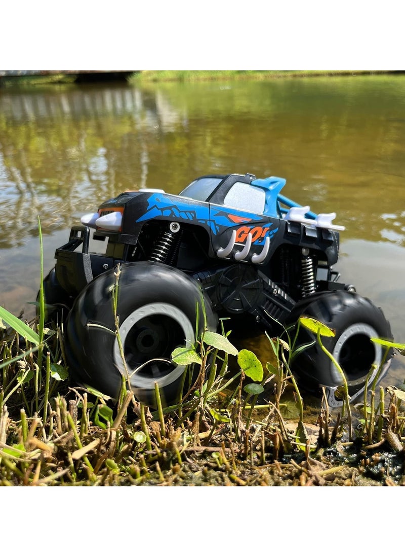 1:16 Waterproof RC Monster Truck Pickup Car – 4WD Amphibious Remote Control Off-Road Car Toys, High Speed, Shockproof, Rechargeable, All-Terrain Vehicle Gift for Kids Age 6-12 Boys & Girls - Blue