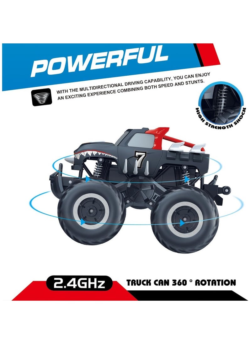 1:16 Waterproof RC Monster Truck Pickup Car – 4WD Amphibious Remote Control Off-Road Car Toys, High Speed, Shockproof, Rechargeable, All-Terrain Vehicle Gift for Kids Age 6-12 Boys & Girls - Black