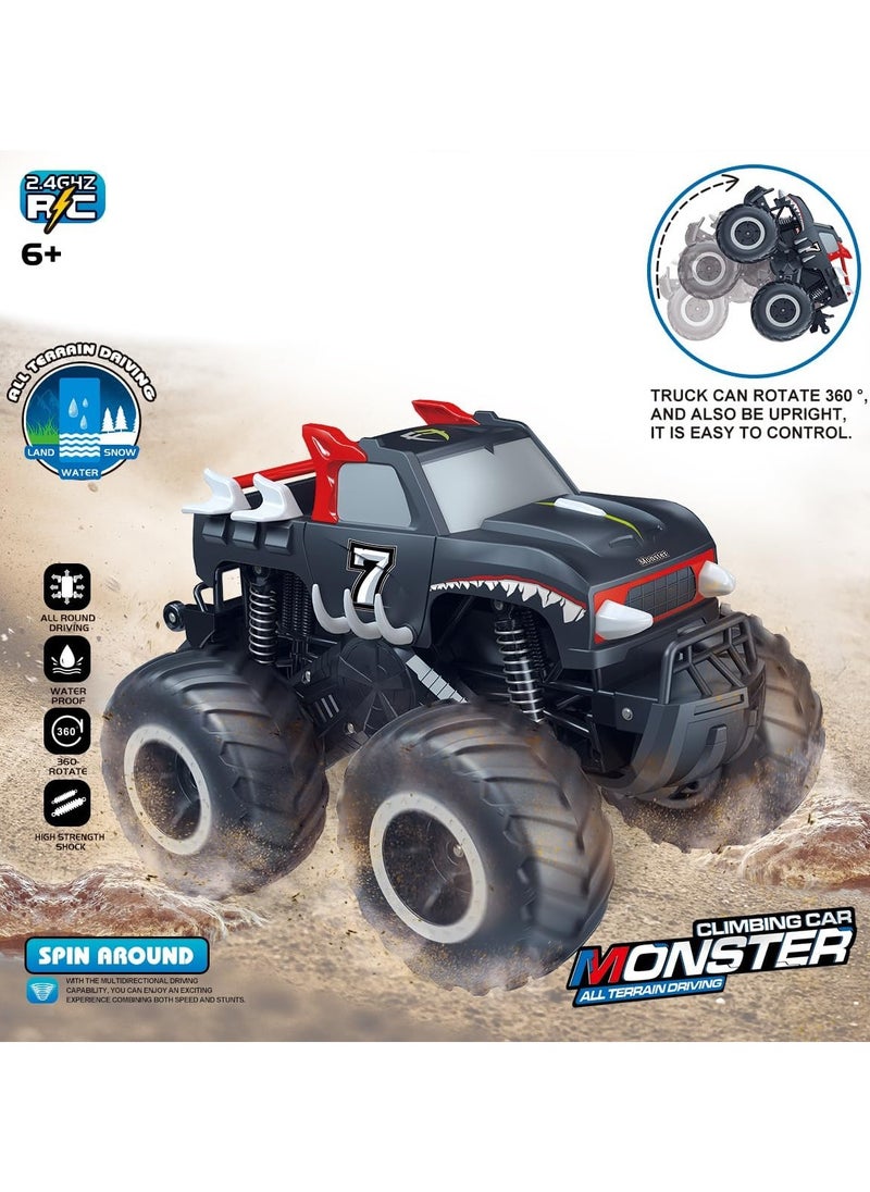1:16 Waterproof RC Monster Truck Pickup Car – 4WD Amphibious Remote Control Off-Road Car Toys, High Speed, Shockproof, Rechargeable, All-Terrain Vehicle Gift for Kids Age 6-12 Boys & Girls - Black