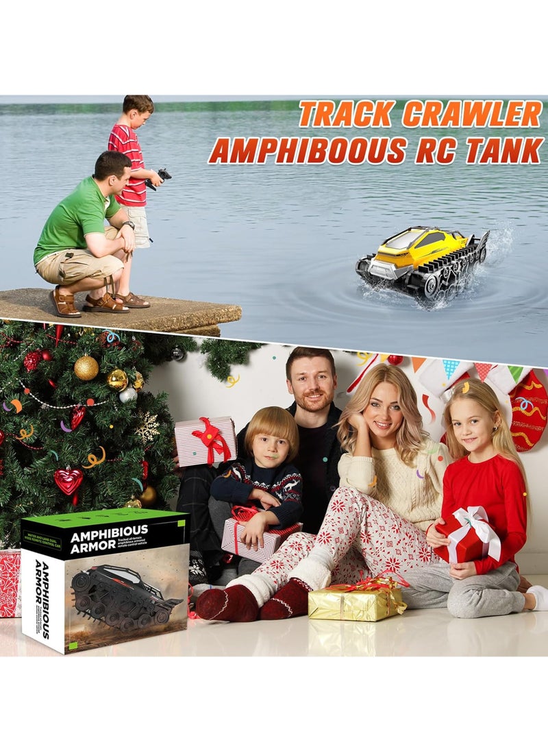 Amphibious Remote Control Car, Waterproof 4WD RC Monster Truck 2.4Ghz All-Terrain Off-Road Boat Car, 360° Rotating Tank Crawler Toys for Kids Boys Girls Age 6 7 8 9 10 11 12 Birthday Gifts, Yellow