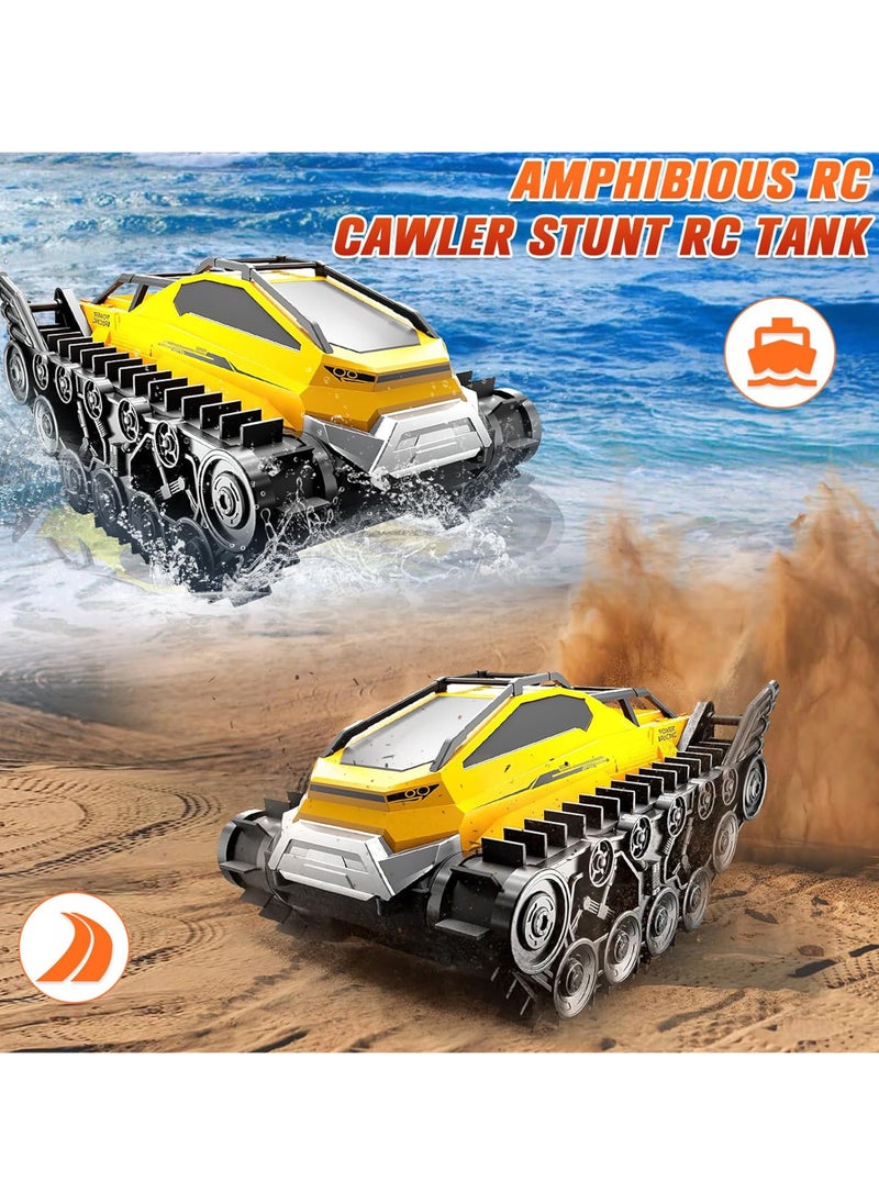 Amphibious Remote Control Car, Waterproof 4WD RC Monster Truck 2.4Ghz All-Terrain Off-Road Boat Car, 360° Rotating Tank Crawler Toys for Kids Boys Girls Age 6 7 8 9 10 11 12 Birthday Gifts, Yellow