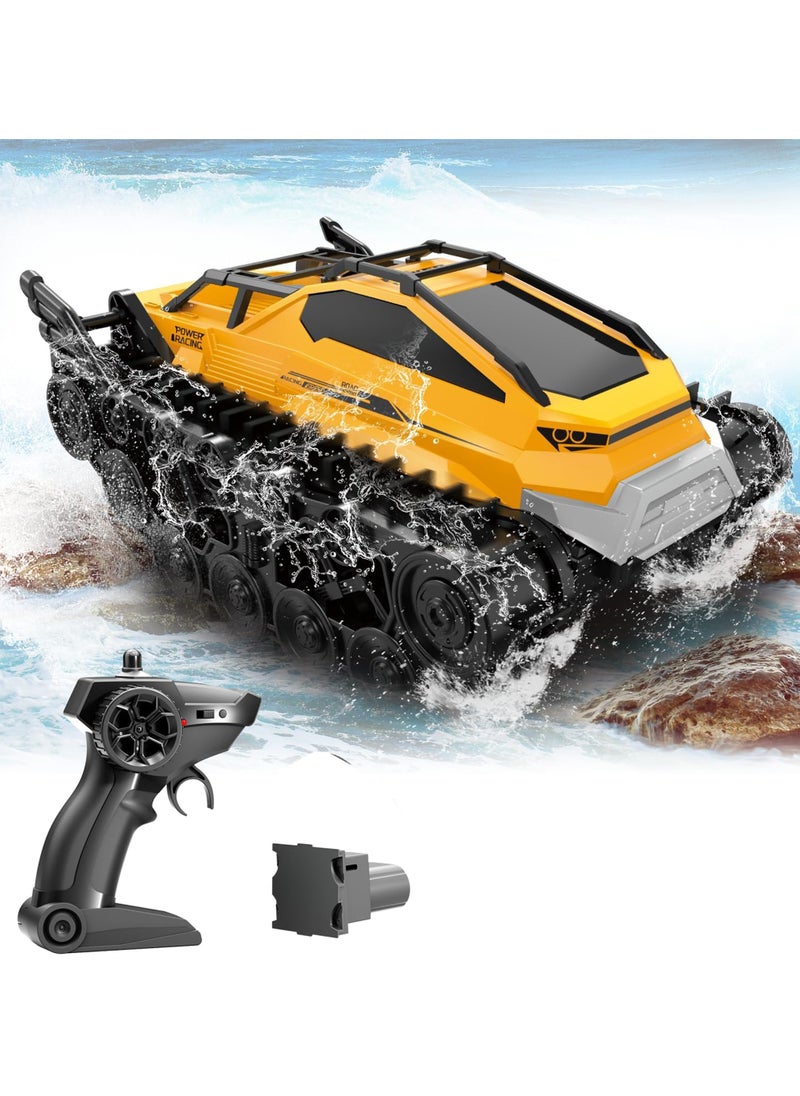 Amphibious Remote Control Car, Waterproof 4WD RC Monster Truck 2.4Ghz All-Terrain Off-Road Boat Car, 360° Rotating Tank Crawler Toys for Kids Boys Girls Age 6 7 8 9 10 11 12 Birthday Gifts, Yellow