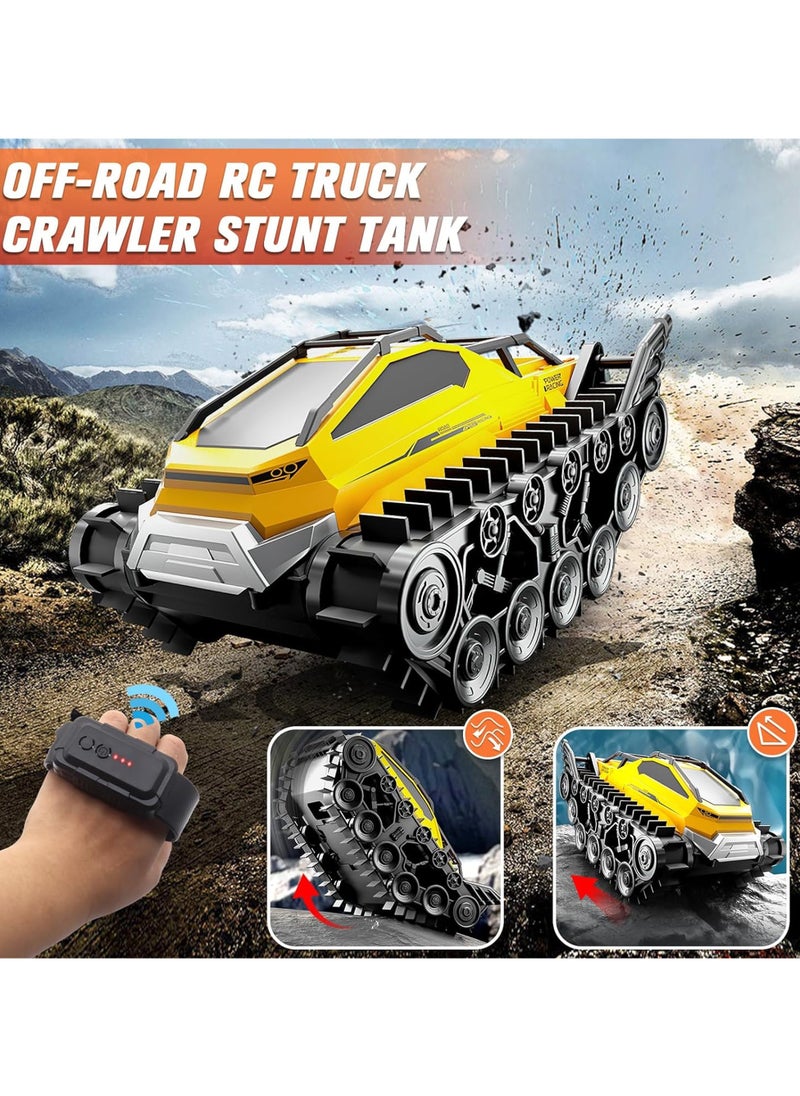 Amphibious Remote Control Car, Waterproof 4WD RC Monster Truck 2.4Ghz All-Terrain Off-Road Boat Car, 360° Rotating Tank Crawler Toys for Kids Boys Girls Age 6 7 8 9 10 11 12 Birthday Gifts, Yellow