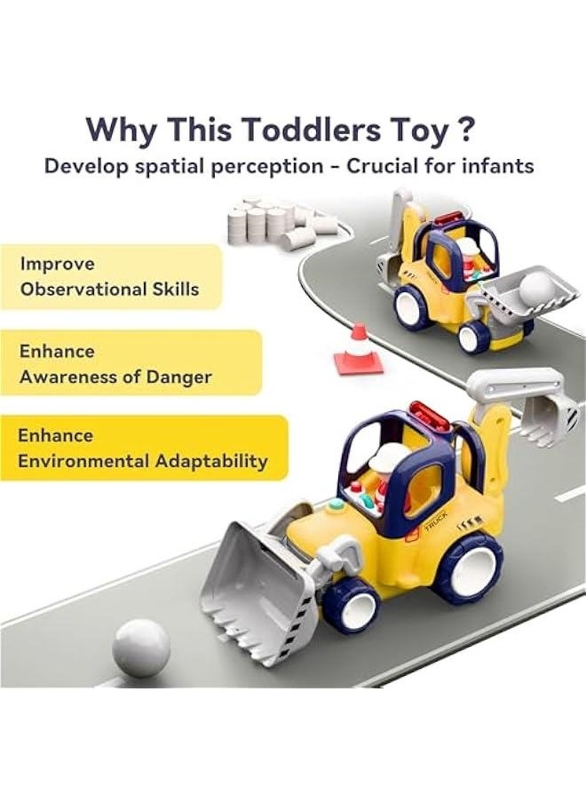 Remote Control Construction Truck Toy for Toddlers 2-4, Baby RC Car Toys W/Light Sound, Backhoe Loader Play Vehicle, Birthday Gift 18 24 Month Infant, 2 3 4 5 Year Old Boy Girl Children