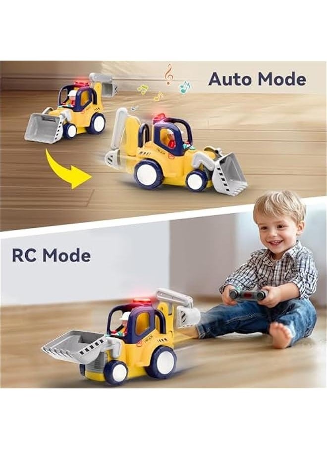 Remote Control Construction Truck Toy for Toddlers 2-4, Baby RC Car Toys W/Light Sound, Backhoe Loader Play Vehicle, Birthday Gift 18 24 Month Infant, 2 3 4 5 Year Old Boy Girl Children