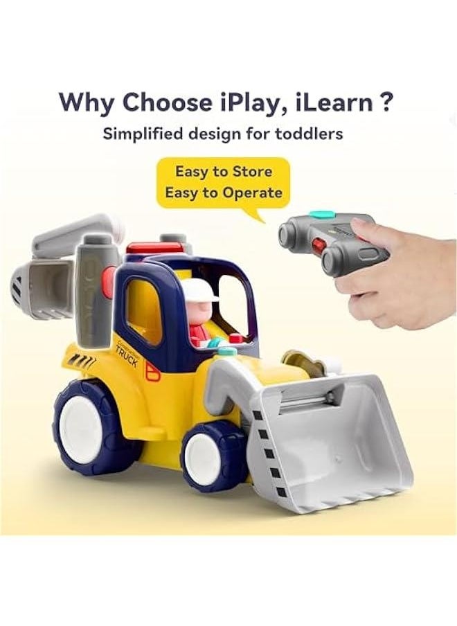 Remote Control Construction Truck Toy for Toddlers 2-4, Baby RC Car Toys W/Light Sound, Backhoe Loader Play Vehicle, Birthday Gift 18 24 Month Infant, 2 3 4 5 Year Old Boy Girl Children