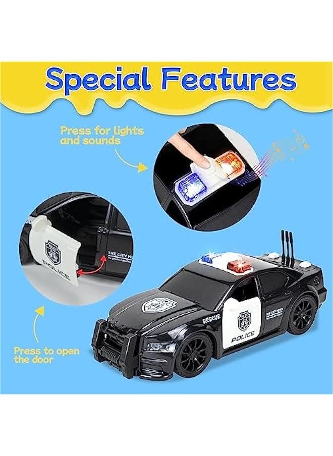 4 Pack Emergency Vehicles Toy Set, 1:20 Scale Big Fire Truck, Ambulance, Helicopter, Police Car Toy for 2 3 4 5 6 Year Boys Toddlers Gift, Friction Powered Vehicles with Lights  Sounds, A