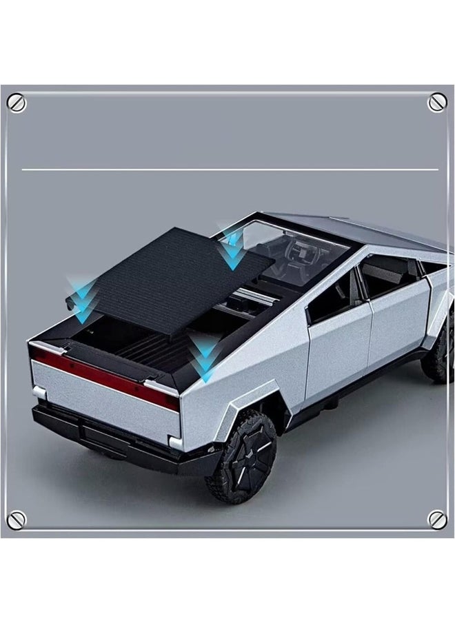 1:32 Sound And Light Tesla Pickup Truck Trailer Alloy Car Model Die-cast Metal Off-road Vehicle Truck Model