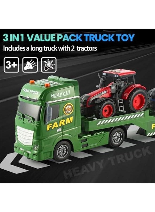 3 in 1 Tractor Set  Truck Toddlers Farm Vehicle Toys 25” Truck Toys for Kids with Sounds and Lights for Boys  Girls Ages 3 4 5 6