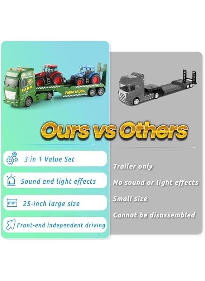 3 in 1 Tractor Set  Truck Toddlers Farm Vehicle Toys 25” Truck Toys for Kids with Sounds and Lights for Boys  Girls Ages 3 4 5 6
