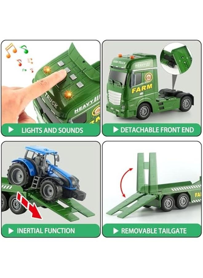 3 in 1 Tractor Set  Truck Toddlers Farm Vehicle Toys 25” Truck Toys for Kids with Sounds and Lights for Boys  Girls Ages 3 4 5 6