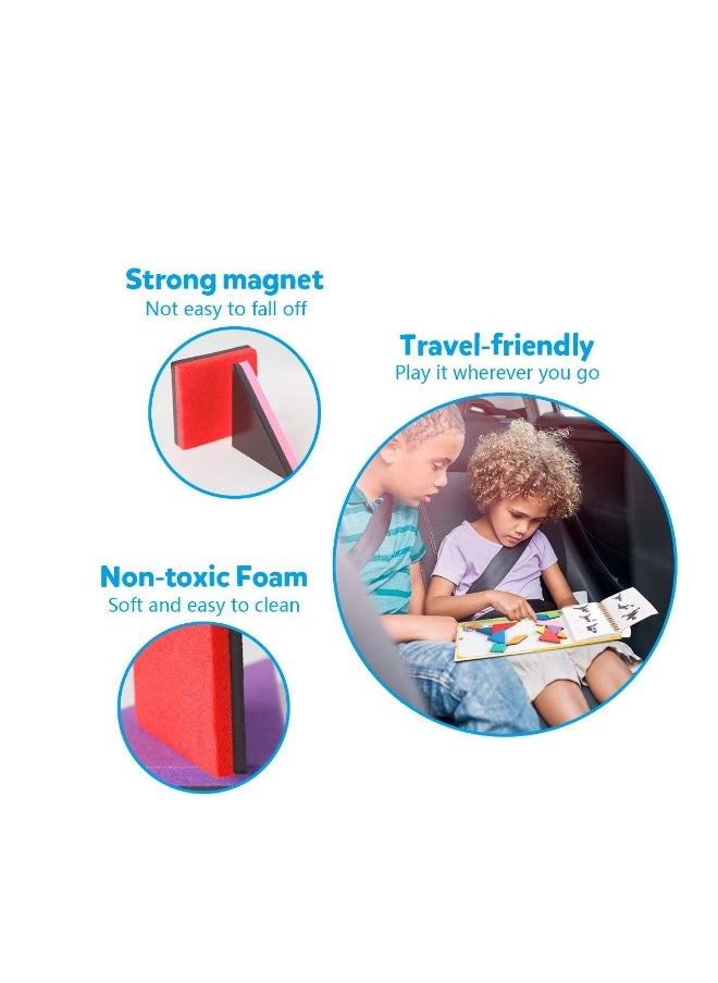 Travel Tangram Puzzle with 3 Set of Magnetic Tangram Road Trip Tangoes Jigsaw Shapes Dissection Games with Solution IQ Book Educational Toy Brain Teaser Gift for Kid Adult Challenge