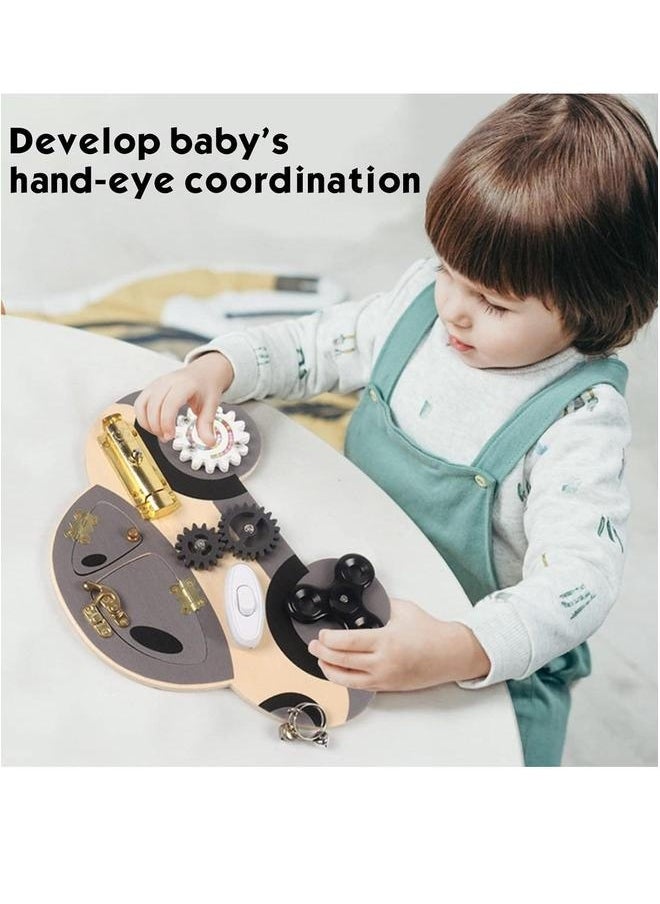 Wooden Busy Board for Toddler, Montessori Activity Playboards with Lock Latches Gear, Children's Early Education Puzzle Unlocking Car, Educational Toys Kids Boys Girls