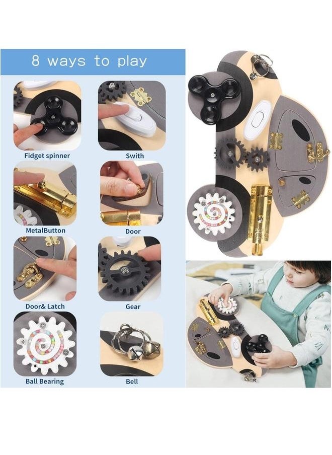 Wooden Busy Board for Toddler, Montessori Activity Playboards with Lock Latches Gear, Children's Early Education Puzzle Unlocking Car, Educational Toys Kids Boys Girls