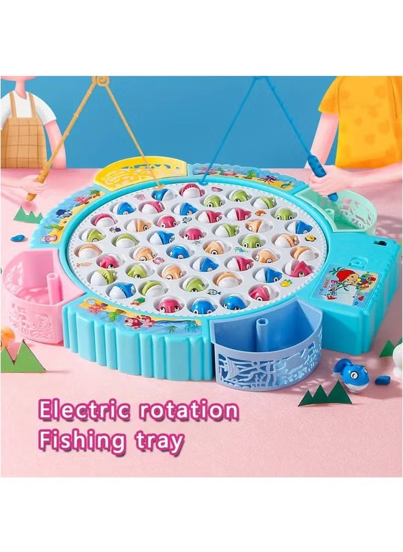Magnetic Fishing Games Set - Educational Toddler & Kids Fishing Toys | 45 Fish, 4 Poles, Rotating Board with Music & LED | Ideal Go Fish Toy for Fun! (Blue)