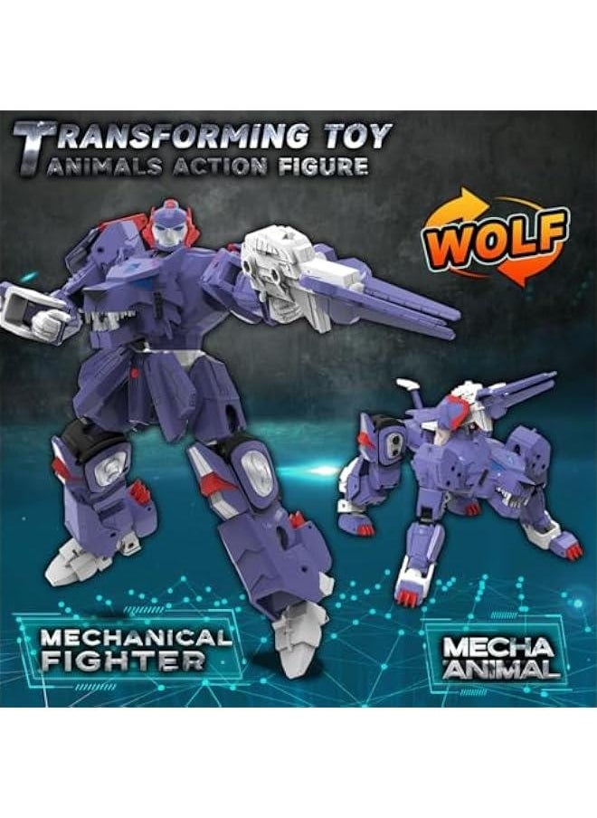 Animal Turn into Robot Toys Assembly Wolf Action Figure for Kids Deformation Robot for Boys  Girls Ages 6-12