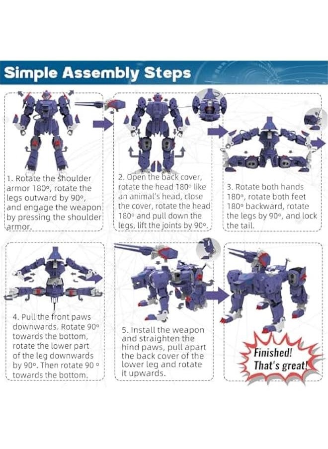 Animal Turn into Robot Toys Assembly Wolf Action Figure for Kids Deformation Robot for Boys  Girls Ages 6-12