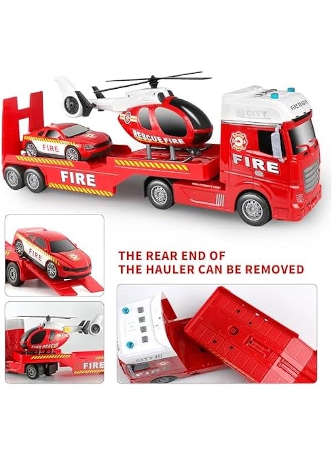 25.6 Semi Truck Toy with Racing Car and Helicopter for Kids Toddlers - Fire Toys,Birthday Gifts for Boy Toddler Child 2 3 4 5 6 Years Old