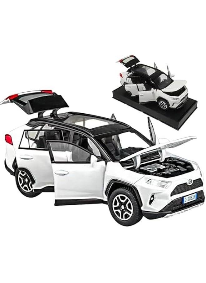 Model Car 1/32 RAV4 Toy Car Alloy Diecast Collectible Model with Light and Sound Toy Vehicle for Boys Kids Toddler Gift White Car