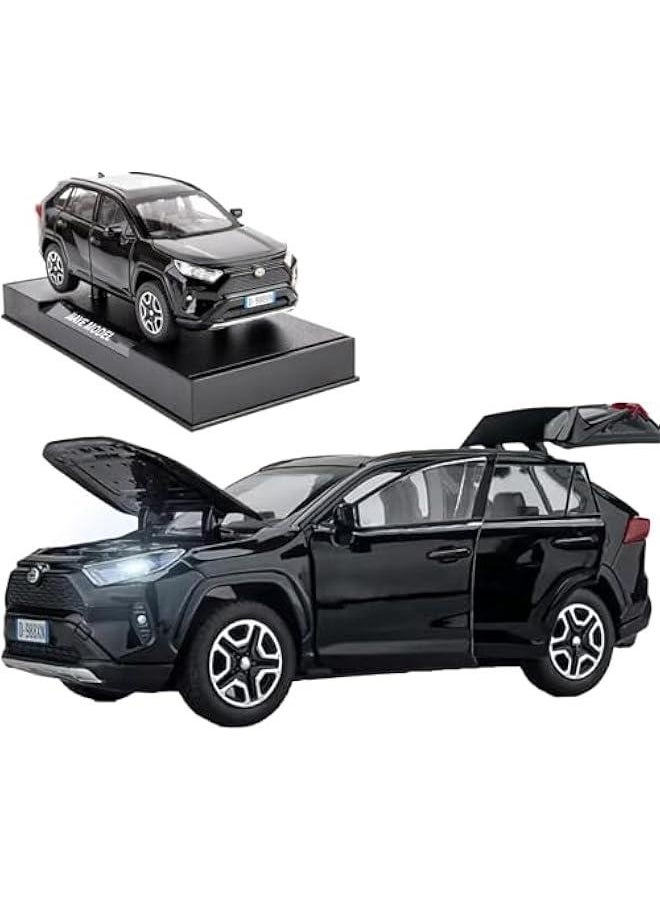 Model Car 1/32 RAV4 Toy Car Alloy Diecast Collectible Model with Light and Sound Toy Vehicle for Boys Kids Toddler Gift Black car
