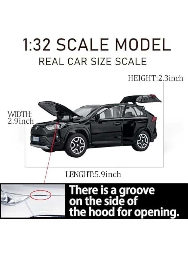 Model Car 1/32 RAV4 Toy Car Alloy Diecast Collectible Model with Light and Sound Toy Vehicle for Boys Kids Toddler Gift Black car