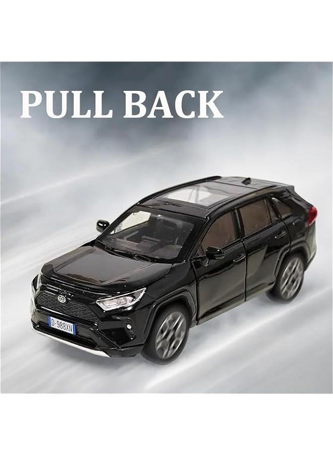 Model Car 1/32 RAV4 Toy Car Alloy Diecast Collectible Model with Light and Sound Toy Vehicle for Boys Kids Toddler Gift Black car