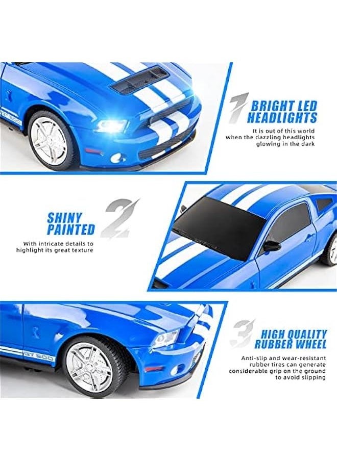 Remote Control 1/24 Ford Mustang Shelby GT500 RC Model Car, Toys for Kids and Adults Blue