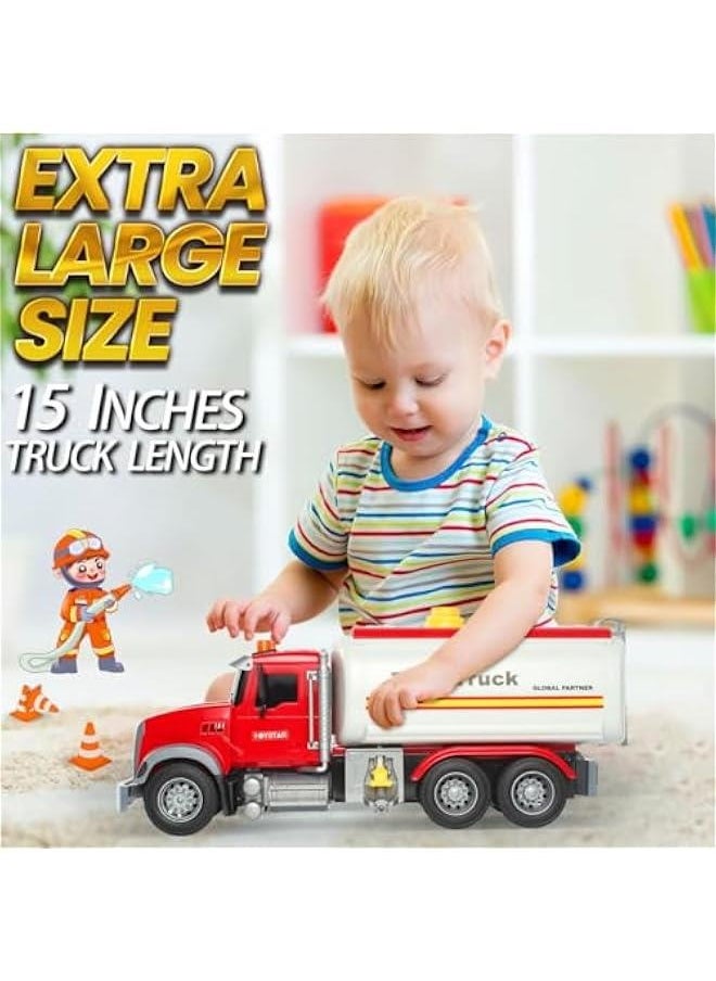 Tanker Truck Toys for Kids with Water Spraying Pump,15 Tow Truck Music Sound and Light for Toddlers Boys Ages 3 4 5 6