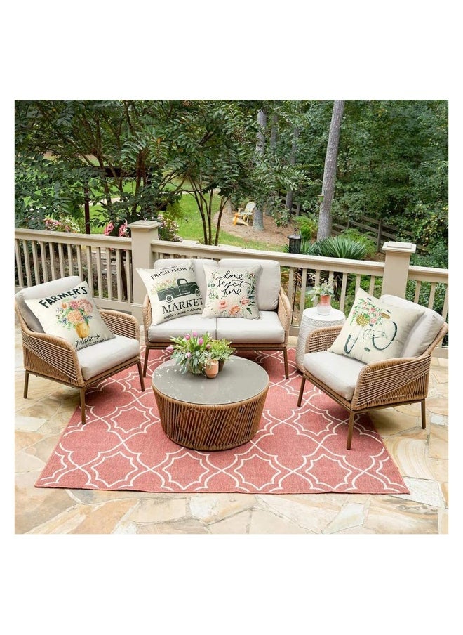 Set of 4 Waterproof Decorative Throw Pillow Covers for Outdoor and Indoor Use, Ideal for Patio, Garden, Living Room, and Sofa Decor (18x18 Inches) - Tulip Farm Cycling Flowers Design