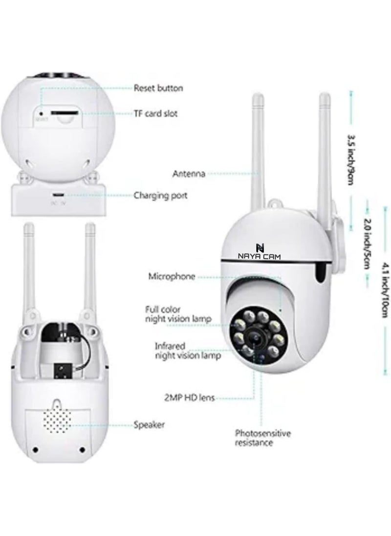 Naya Cam Full HD 1080P Mini PTZ Security Camera 355 Rotating CCTV Camera with Color Night Vision Motion Detection Alerts TwoWay Audio Remote Access and V380 Pro App Live Streaming