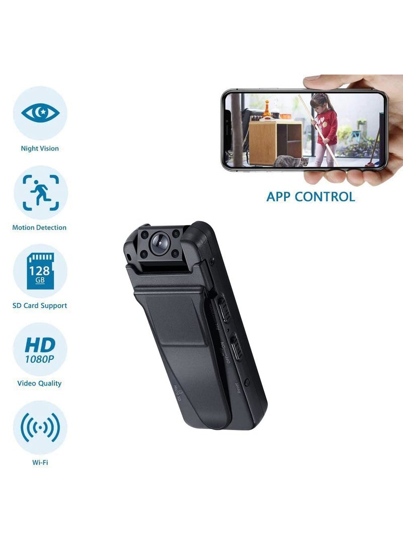 Technoview 12MP WiFi Mini Camera Full HD Video and Audio Recorder IR Night Visio Motion Detection Body Action Camera with Clip Long Working Security Cam for HomeOfficeMeeting Portable A12