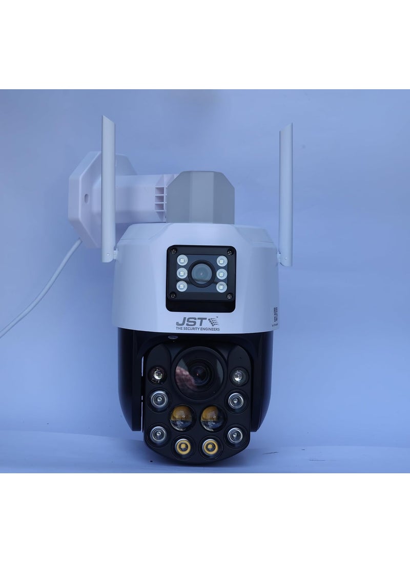 JST WIFI Dual Lens 12X Optical Zoom 3MP Camera with Siren for Home Outdoor Color Night Vision 360 PTZ AI Motion Tracking TwoWay Audio Waterproof IP66 Phone Push Alarm BT502GBWFSL