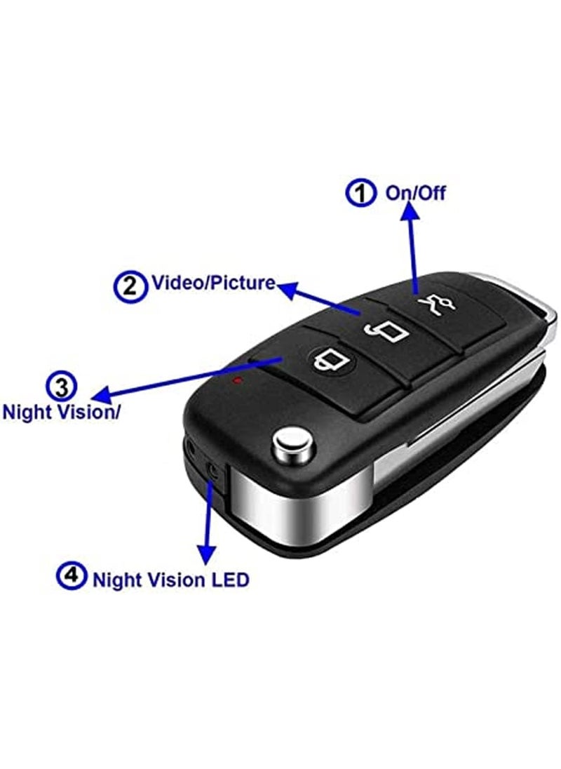 TECHNOVIEW Wired Keychain Camera Full HD 1080p Audio Video Recording Includes Free 32GB SD Card Indoor Outdoor Security Camera Black
