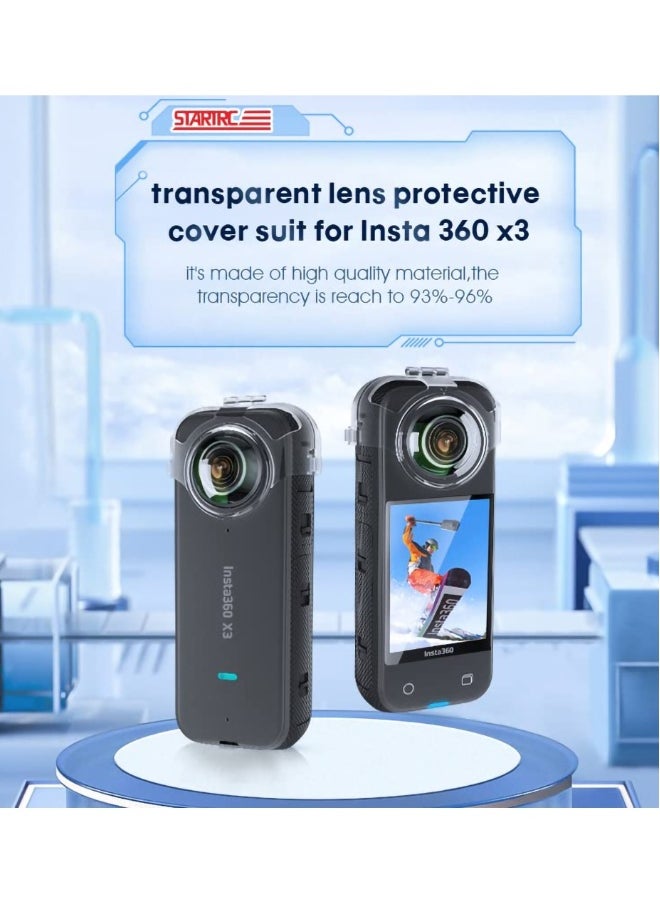 Lens Guard for Insta360 X3, Quick-Detach Transparent Water-Proof Shockproof Transparent Cover, Free of Disassembly, Shooting Protective Cover, Lens, Dust-proof, Scratch-Proof and Drop-Proof Shell