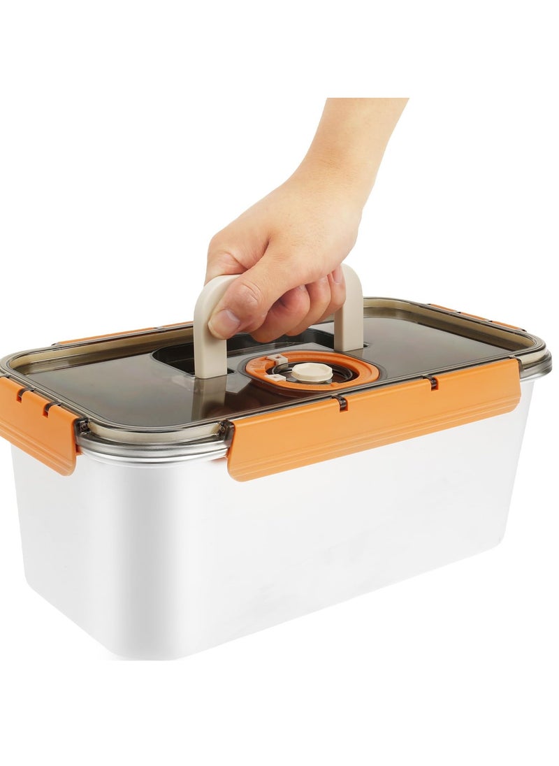 Stainless Steel Bread Box with Lid, Time Recording Bread Keeper, 6000ml Rectangular Bread Saver, Reusable Meal Prep Containers for Home, Travel, Work, Party, Leftovers(Orange Buckle)