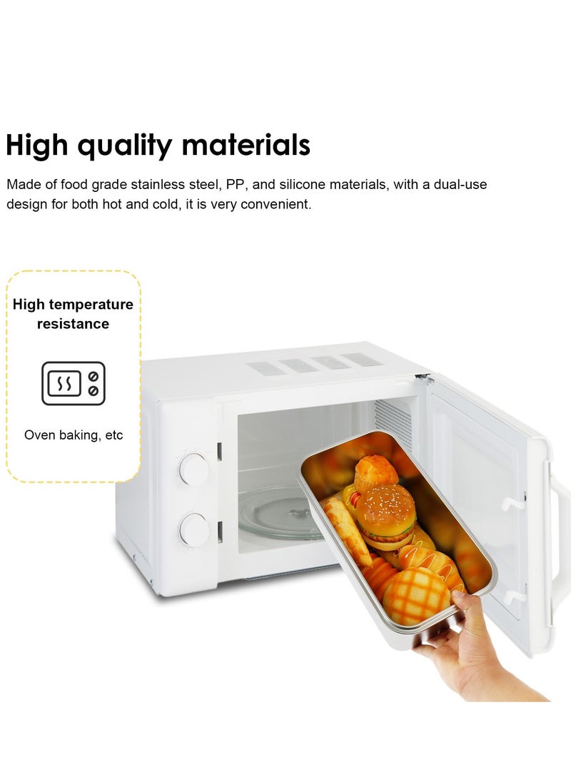 Stainless Steel Bread Box with Lid, Time Recording Bread Keeper, 6000ml Rectangular Bread Saver, Reusable Meal Prep Containers for Home, Travel, Work, Party, Leftovers(Orange Buckle)