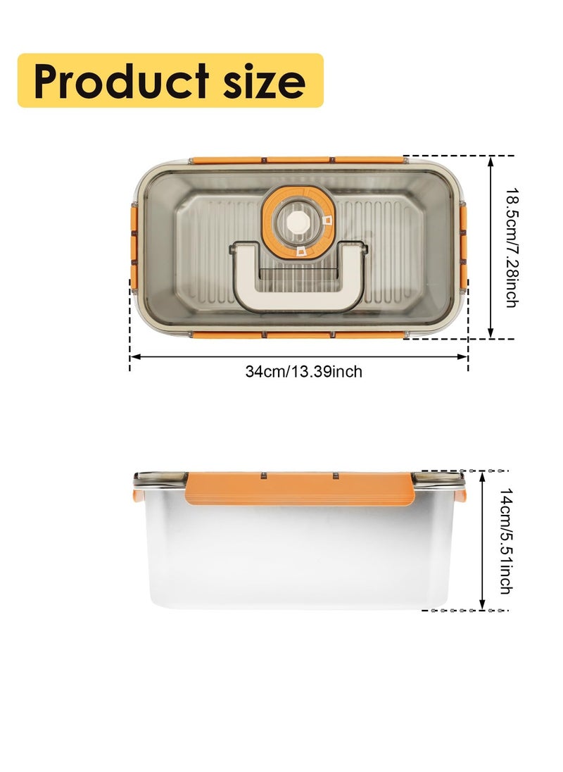 Stainless Steel Bread Box with Lid, Time Recording Bread Keeper, 6000ml Rectangular Bread Saver, Reusable Meal Prep Containers for Home, Travel, Work, Party, Leftovers(Orange Buckle)