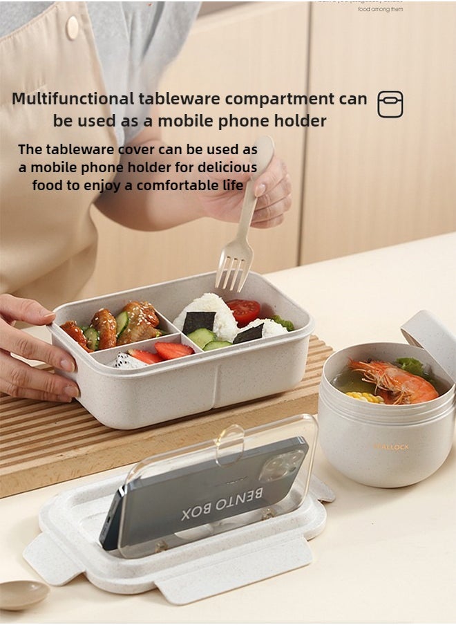 Lunch Box Adults  Leak-proof Bento Box For Kids  Lunch Box Containers Durable For On-The-Go With Lunch Bag  Soop Cup  Spoon  Forks  Minimalist Design Food Storage Box