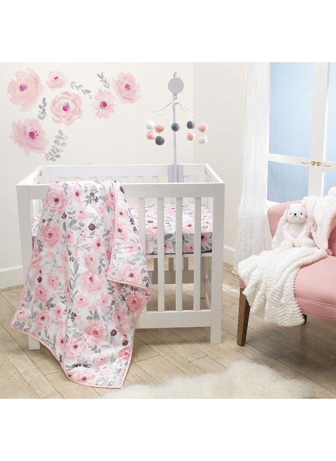 Bedtime Originals Blossom Pink Watercolor Floral 3-Piece Mini Crib Bedding Set