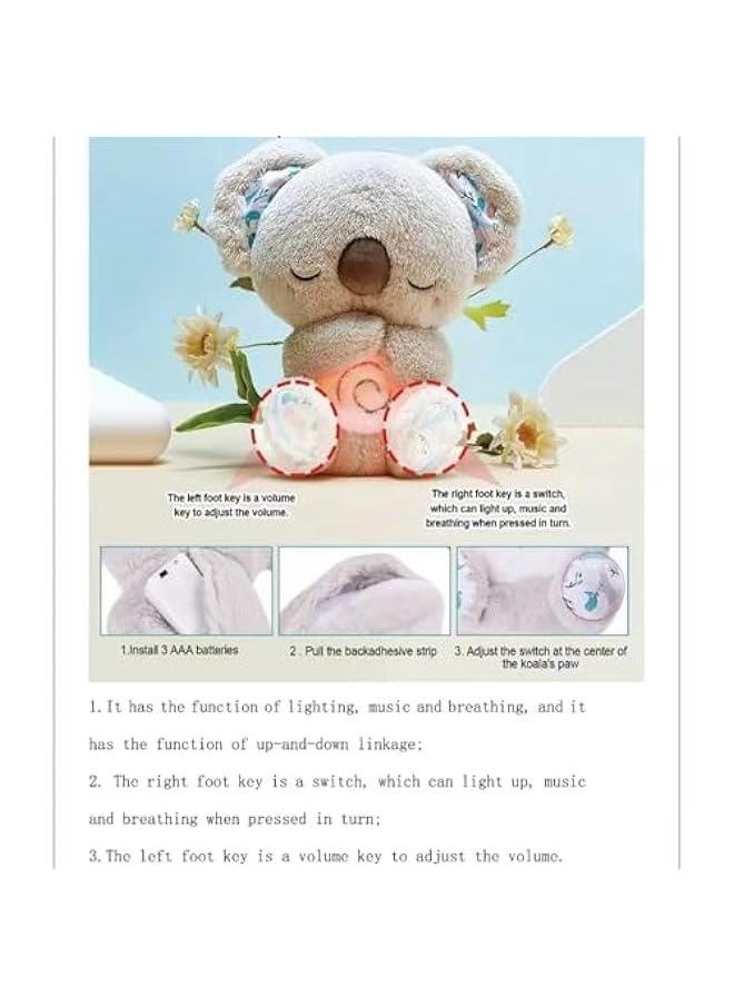 Breathing Stuffed Animal, Breathing Panda Sleep Buddy, Soothe Snuggle Panda Plush with Realistic Breathing Motion and Lights Music (Gray Koala)