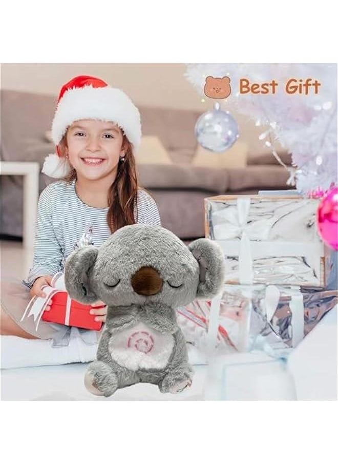 Breathing Stuffed Animal, Breathing Panda Sleep Buddy, Soothe Snuggle Panda Plush with Realistic Breathing Motion and Lights Music (Gray Koala)