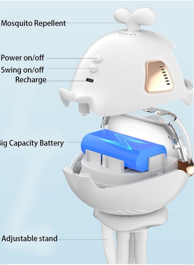 1-Piece,Portable Baby Stroller Fan with Mini Night Light,Suitable for Baby Stroller or Baby Fence,Built in Mosquito Repellent Room,Rechargeable,Adjustable Wind Speed,130° Auto Swing, Color Chooseable